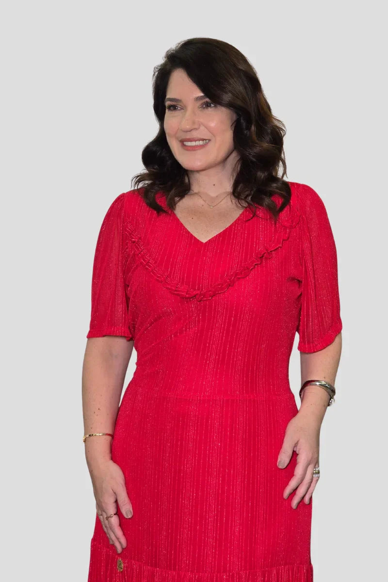 Vestido Vania Vermelho em Tule com Brilho